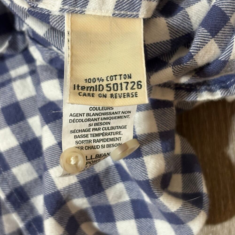 L.L.Bean XS Petite Blue White Gingham Button Down Shirt Flannel Preppy Coastal - Picture 7 of 10